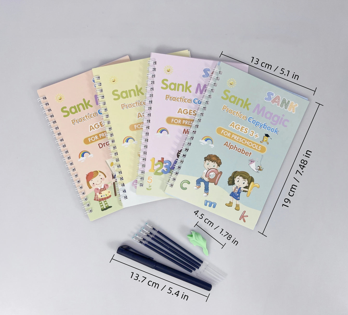 Sank Magic Practice Copybook for Kids (4 BOOK + 10 REFILL+ 1 Pen +1 Grip) | Reusable Handwriting Book Set