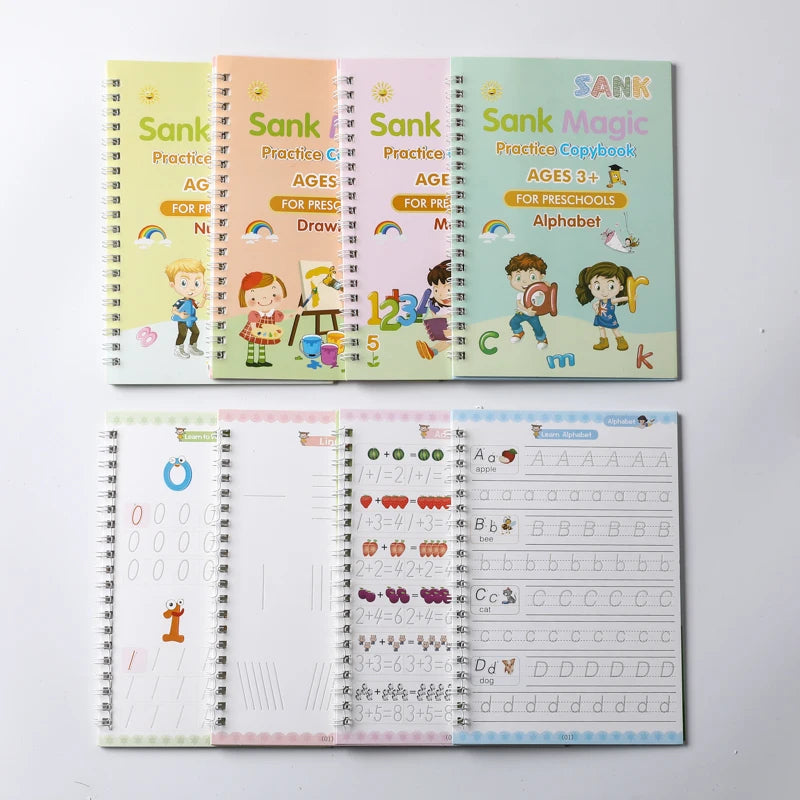Sank Magic Practice Copybook for Kids (4 BOOK + 10 REFILL+ 1 Pen +1 Grip) | Reusable Handwriting Book Set