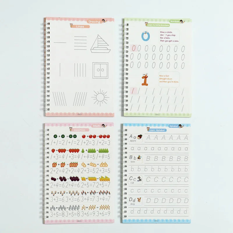 Sank Magic Practice Copybook for Kids (4 BOOK + 10 REFILL+ 1 Pen +1 Grip) | Reusable Handwriting Book Set