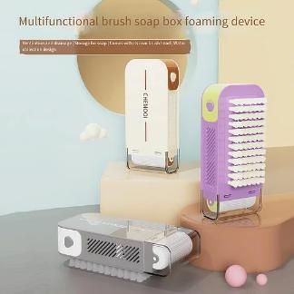 Multifunctional Non-Slip Soap Box with Built-In Brush & Foam Maker
