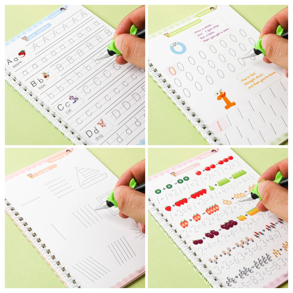 Sank Magic Practice Copybook for Kids (4 BOOK + 10 REFILL+ 1 Pen +1 Grip) | Reusable Handwriting Book Set