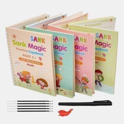 Sank Magic Practice Copybook for Kids (4 BOOK + 10 REFILL+ 1 Pen +1 Grip) | Reusable Handwriting Book Set